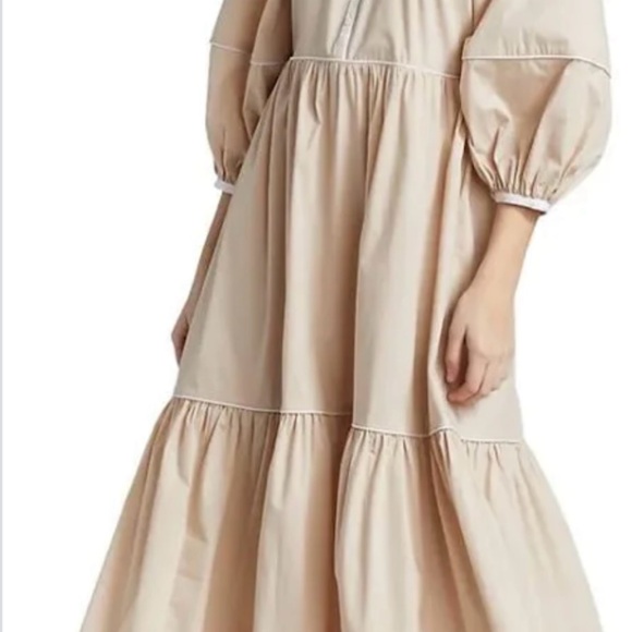 Elegant Beige Maxi Dress STAUD Beige Long Sleeve Tiered Dress SIZE XL - Picture 2 of 2